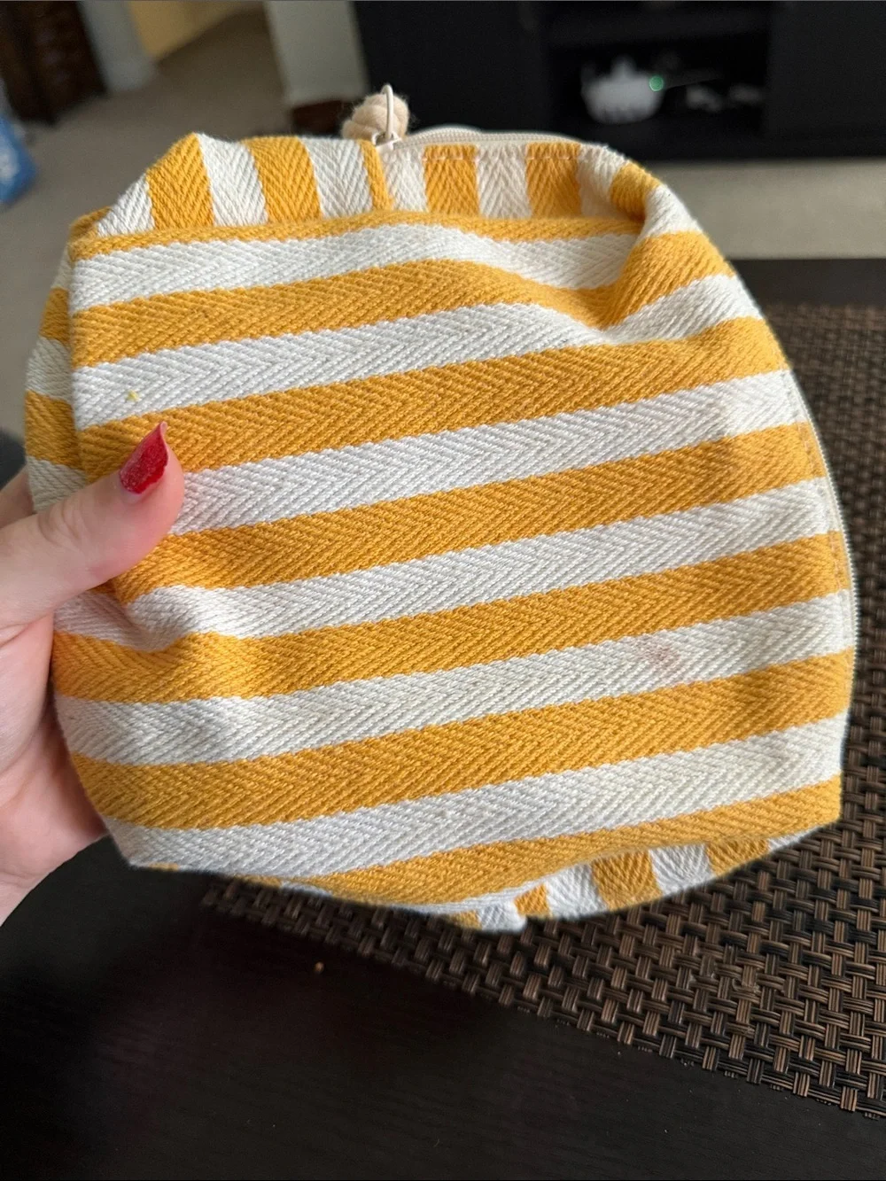 Clarins Golden Yellow and White Striped Travel Cosmetic Pouch
